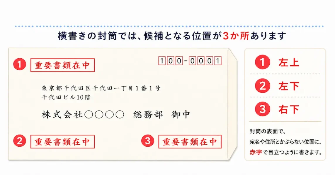 横書き封筒に「重要書類在中」の文字が書かれた画像